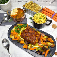 Jack Daniels Tofu Ham;Simple, delicious, beautiful holiday entrée has the right balance of sweet, smoky, and salty flavors. Succulent, smoky, slow roasted marinated tofu, served with a sticky, brown sugar Jack Daniels sauce and healthy roasted vegetables makes a perfect centerpiece for your holiday feast