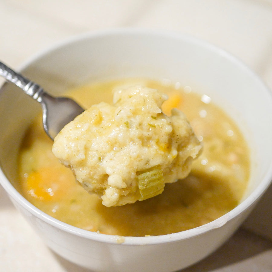 Chick-Un and Dumplings Stew A hearty Vegetable Stew full of white beans, carrots, celery and potatoes in a rich savory thyme-rosemary sauce. Cooked with plump dumplings makes scrumptious comfort dinner.