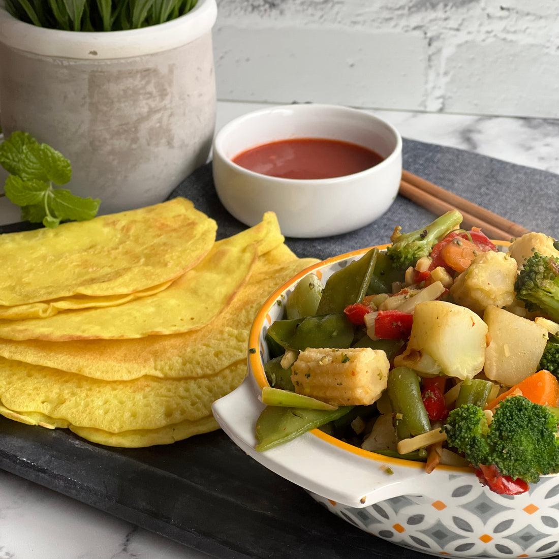 Vegetable Crepes with Sweet Chili Sauce